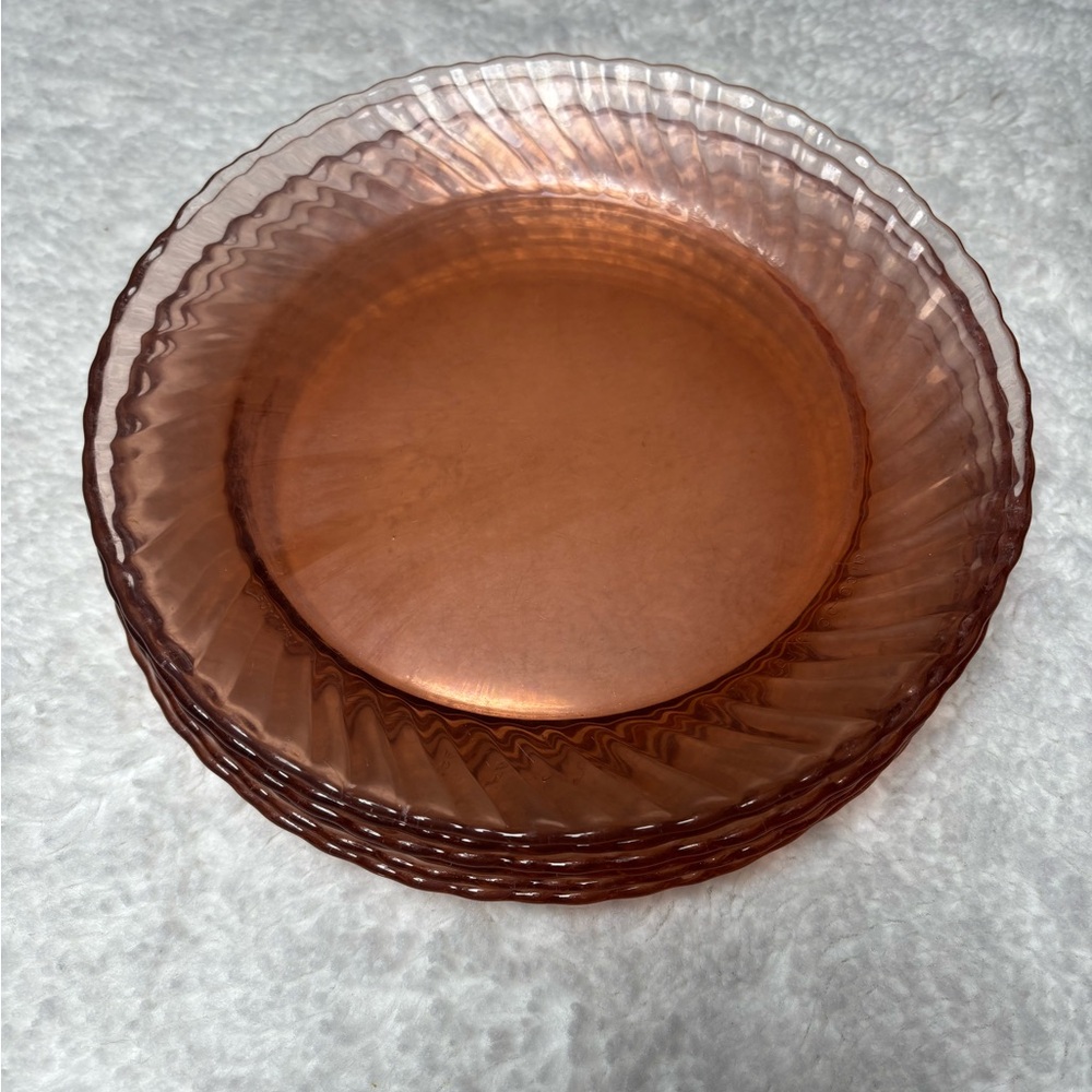 Vintage Arcoroc Rosaline Pink Swirl Glass Salad Plates Set of 6 France